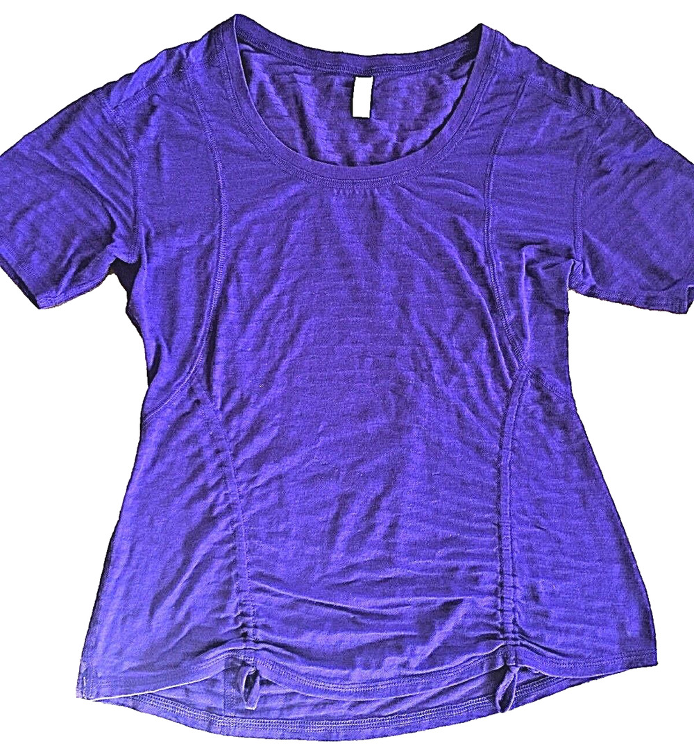 LUCY Whisper Thin Peruvian Cotton Tee Shirt Semi Sheer Striped Ruched Purple S
